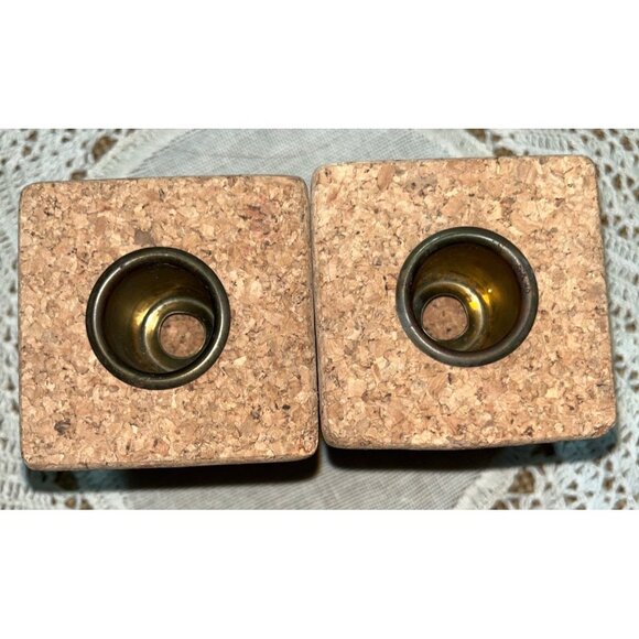 Cork Candle Holders Pair Tapers Minimalist Basic Decor Rustic Accent Portugal - Picture 2 of 7